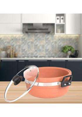 Terra Charms Clay KadhaiStylish Design Terracotta Clay Kadhai Wok | 1.5 L | 1.6 Qt | With Lid