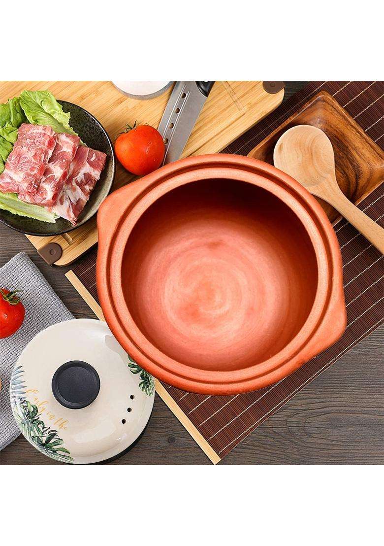 EZAHK Handmade Clay Earthen Kadai Wok Pot with Lid for Cooking and Serving | 1.8 L | 1.9 Qt - Indya