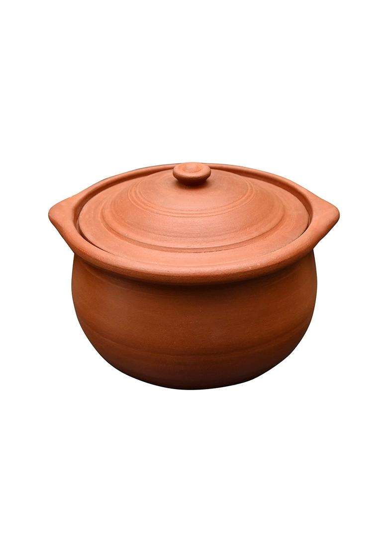 EZAHK Handmade Clay Earthen Kadai Wok Pot with Lid for Cooking and Serving | 1.8 L | 1.9 Qt - Indya