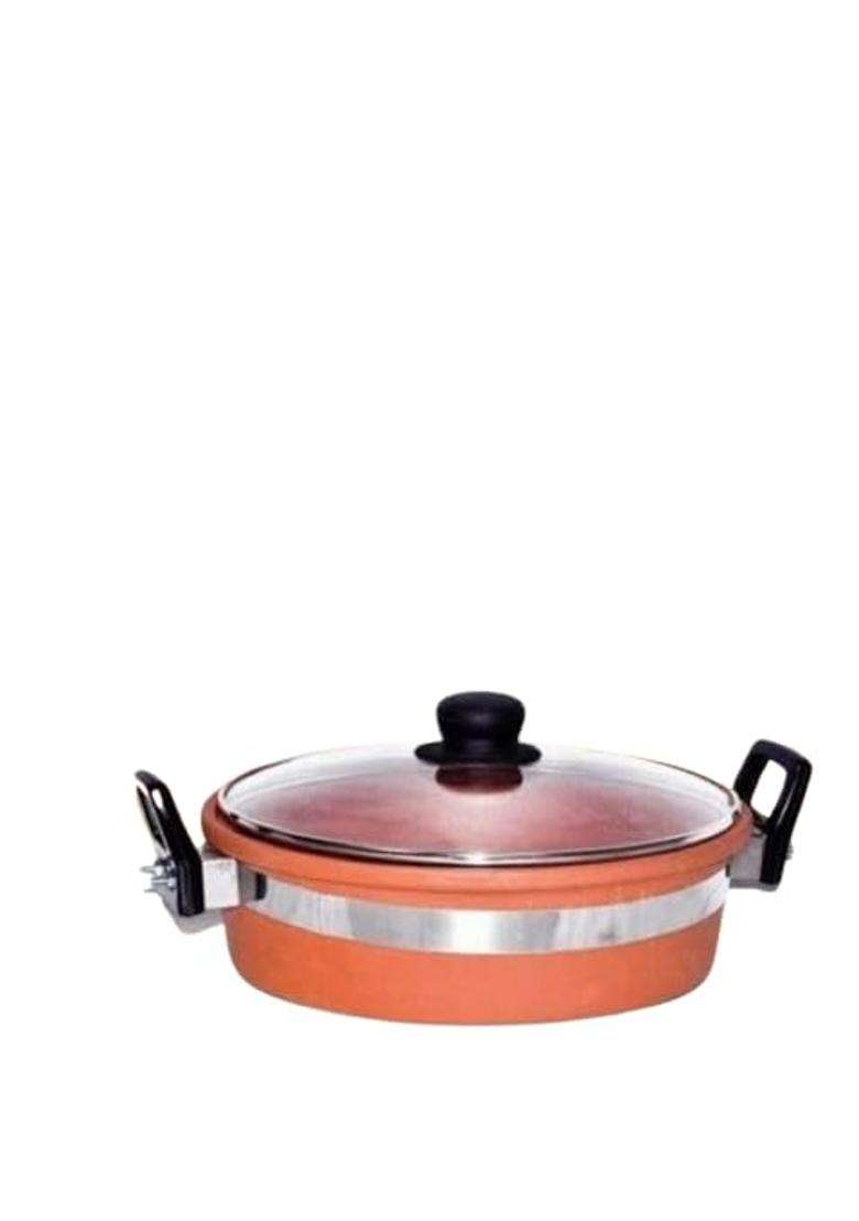 Terra Charms Clay KadhaiPremium QualityHandmade Kadhai Wok | 2 L | 2.1 Qt | With Lid - Indya