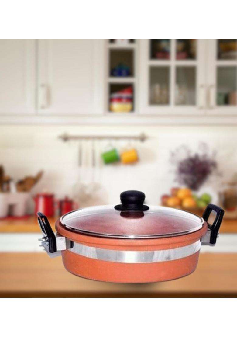 Terra Charms Clay KadhaiPremium QualityHandmade Kadhai Wok | 2 L | 2.1 Qt | With Lid - Indya