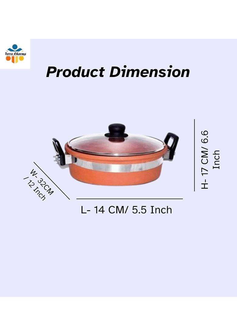 Terra Charms Clay KadhaiPremium QualityHandmade Kadhai Wok | 2 L | 2.1 Qt | With Lid - Indya
