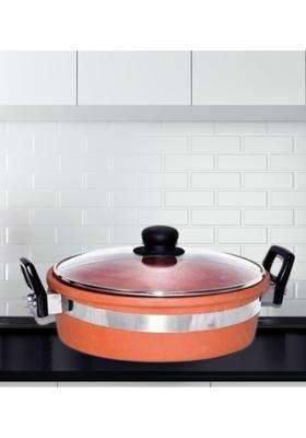 Terra Charms Clay KadhaiOrganic Clay Kadhai Wok Enhance Your Cooking Experience | 2 L | 2.1 Qt | With Lid