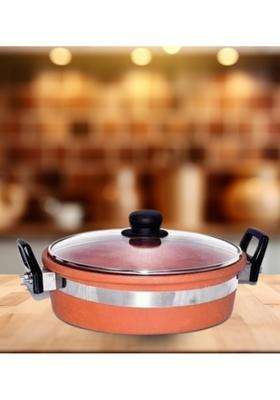 Terra Charms Clay KadhaiArtisan Clay Kadhai Wok Handmade Excellence for Gourmet Cooking | 2 L | 2.1 Qt | With Lid