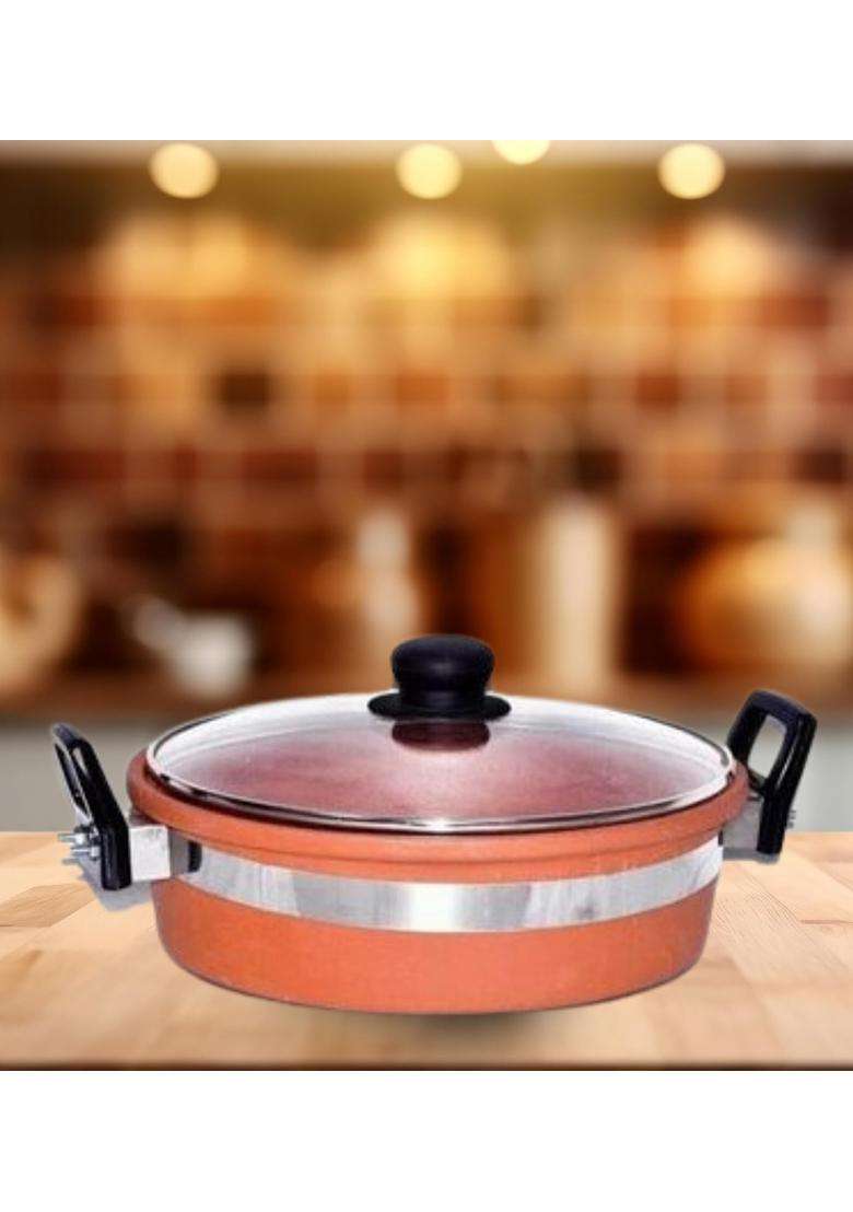 Terra Charms Clay KadhaiArtisan Clay Kadhai Wok Handmade Excellence for Gourmet Cooking | 2 L | 2.1 Qt | With Lid - Indya