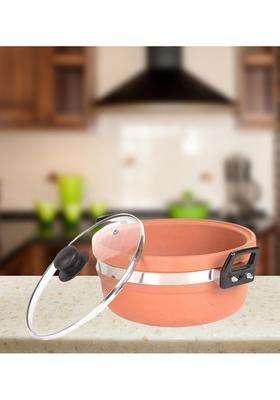 Terra Charms Terracotta Clay Kadai Wok for Healthy Cooking | 1.5 L | 1.6 Qt
