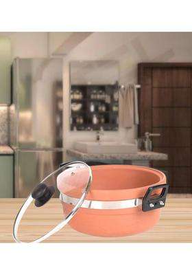 Terra Charms Clay KadhaiIndian Mitti Ka Kadhai Wok for Purspse Healthy Cooking | 1.5 L | 1.6 Qt | With Lid