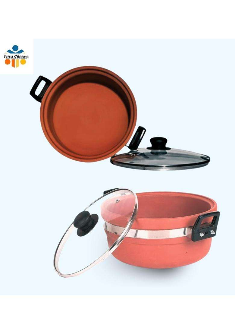 Terra Charms Clay KadhaiHandcrafted Mitti Ka Kadhai Wok Time-Honored Craftsmanship | 1.5 L | 1.6 Qt | With Lid - Indya
