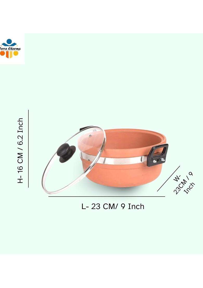 Terra Charms Clay KadhaiHandcrafted Mitti Ka Kadhai Wok Time-Honored Craftsmanship | 1.5 L | 1.6 Qt | With Lid - Indya