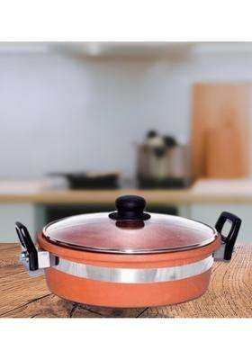 Terra Charms Clay KadhaiAuthentic Earthenware Kadhai Wok Handcrafted for Traditional Cooking | 2 L | 2.1 Qt | With Lid
