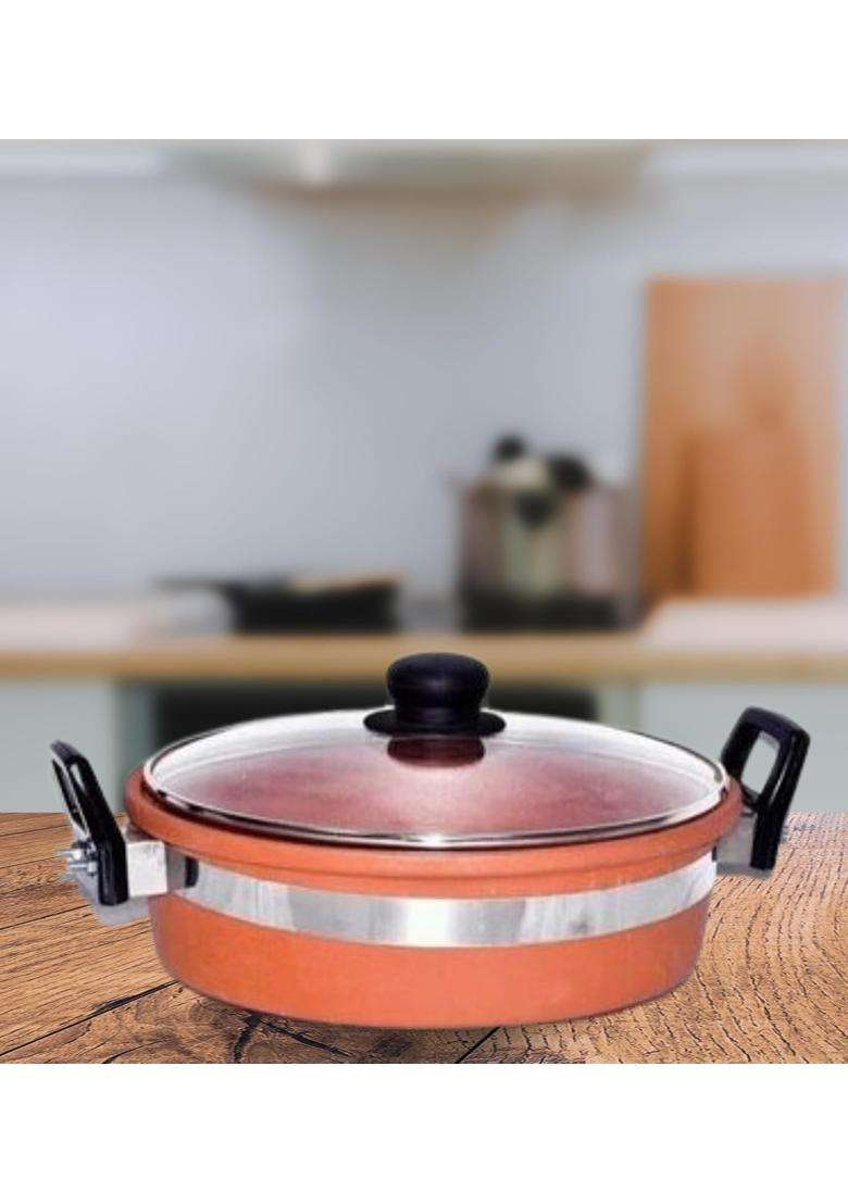 Terra Charms Clay KadhaiAuthentic Earthenware Kadhai Wok Handcrafted for Traditional Cooking | 2 L | 2.1 Qt | With Lid - Indya