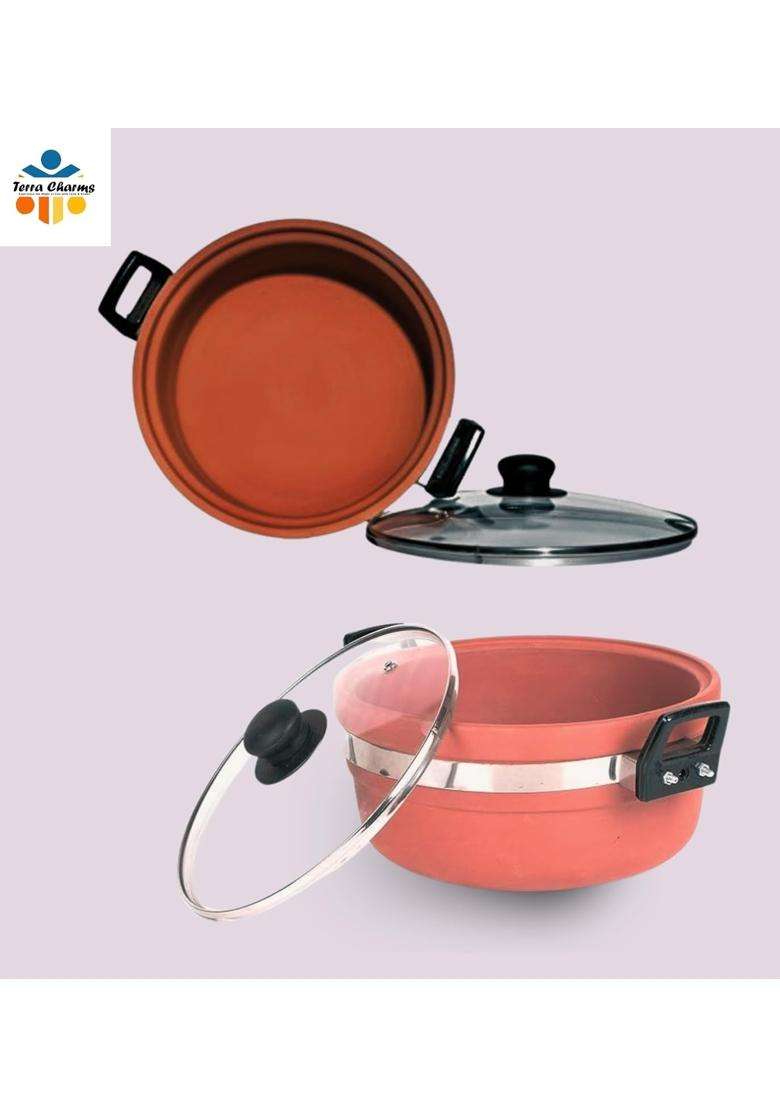 Terra Charms Clay KadhaiHealthy Cooking Clay Kadhai Wok Enhance Flavors Naturally | 1.5 L | 1.6 Qt | With Lid - Indya