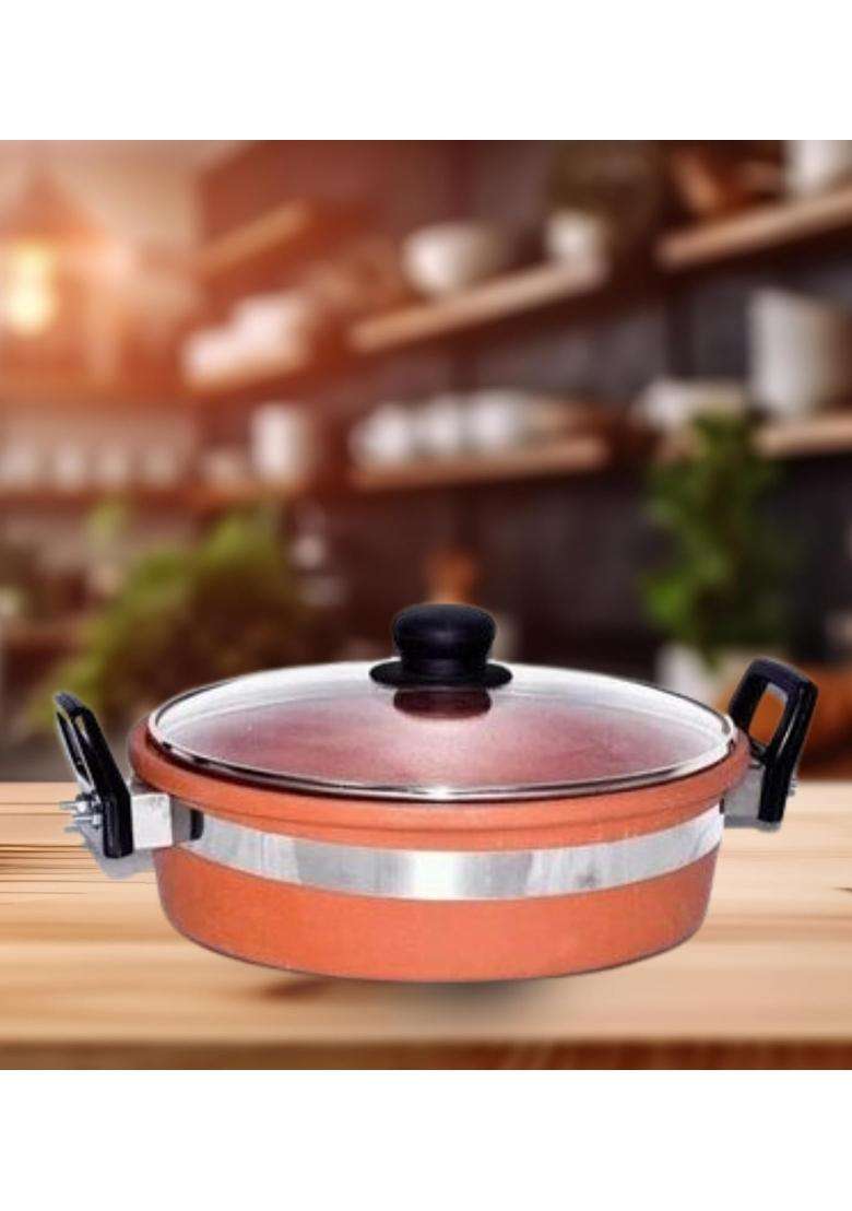 Terra Charms Clay KadhaiHealthy Cooking Mitti Ka Kadhai Wok Enhance Flavors Naturally | 2 L | 2.1 Qt | With Lid - Indya