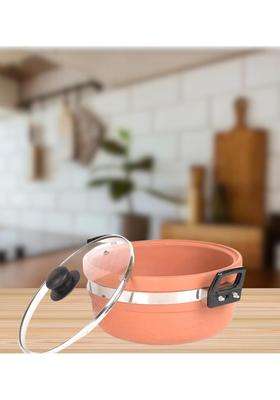 Terra Charms Clay KadhaiHealthy Cooking Mitti Ka Kadhai Wok Enhance Flavors Naturally | 1.5 L | 1.6 Qt | With Lid