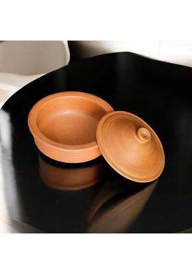 RAJENDER CLAY HANDICRAFT Handmade Mitti Kadhai Wok with Lid | 2 L | 2.1 Qt | Non-Toxic