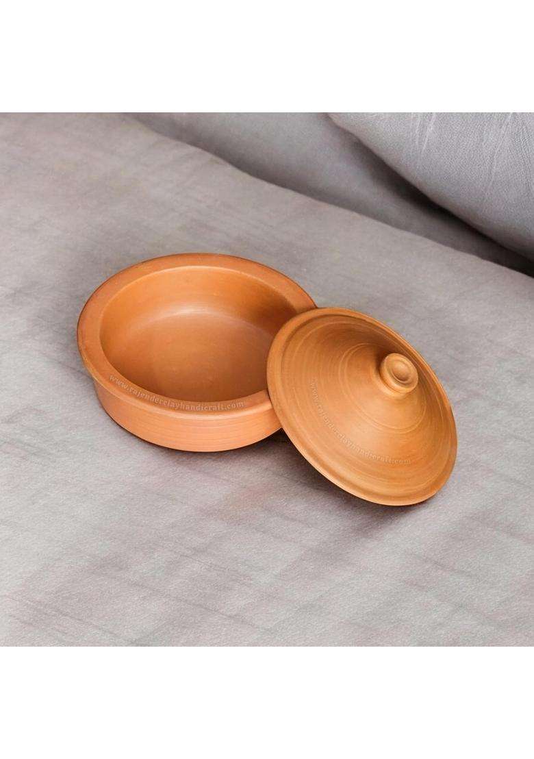 RAJENDER CLAY HANDICRAFT Handmade Mitti Kadhai Wok with Lid | 2 L | 2.1 Qt | Non-Toxic - Indya