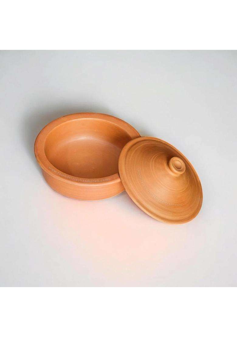 RAJENDER CLAY HANDICRAFT Handmade Mitti Kadhai Wok with Lid | 2 L | 2.1 Qt | Non-Toxic - Indya