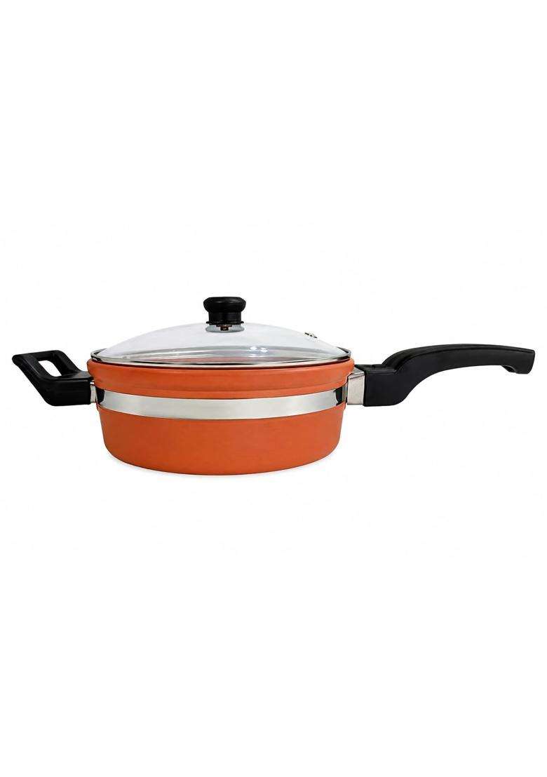 Matti Shree Clay Fry Pan Mitti Kadai Wok with Glass Lid | 2.5 L | 2.6 Qt - Indya
