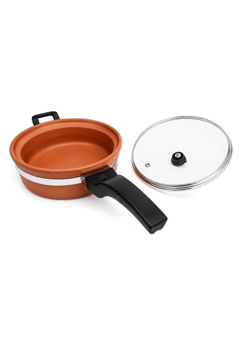 Matti Shree Clay Fry Pan Mitti Kadai Wok with Glass Lid | 2.5 L | 2.6 Qt - Indya