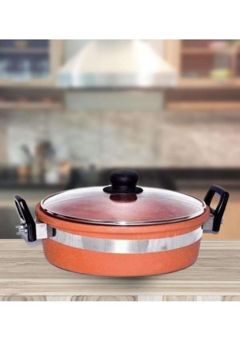 Terra Charms Clay KadhaiOrganic Mitti Ka Kadhai Wok Enhance Your Cooking Experience | 1.5 L | 1.6 Qt | With Lid - Indya