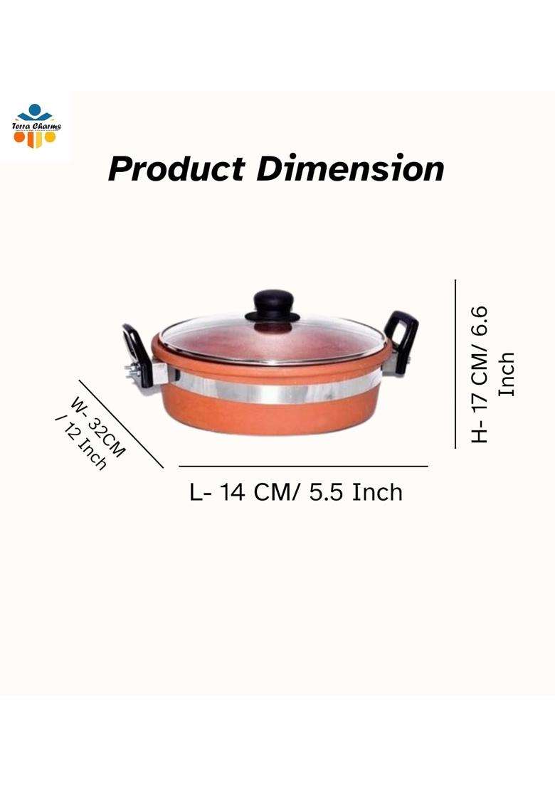 Terra Charms Clay KadhaiOrganic Mitti Ka Kadhai Wok Enhance Your Cooking Experience | 1.5 L | 1.6 Qt | With Lid - Indya
