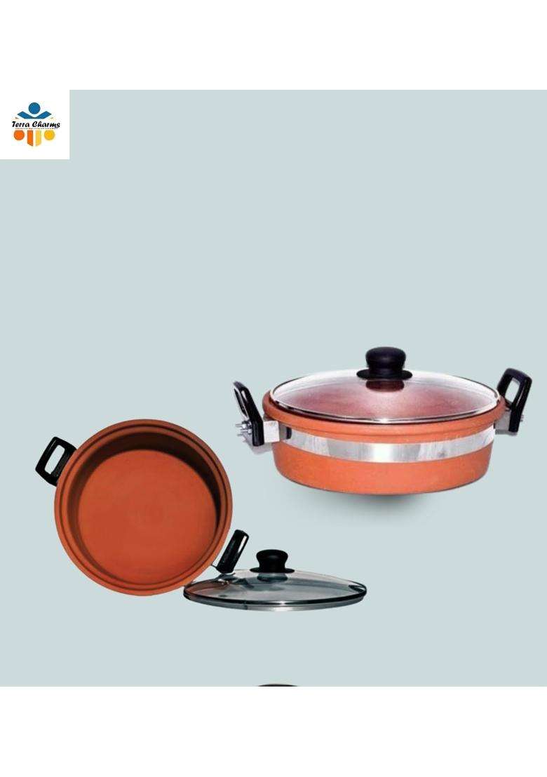 Terra Charms Clay KadhaiOrganic Mitti Ka Kadhai Wok Enhance Your Cooking Experience | 1.5 L | 1.6 Qt | With Lid - Indya
