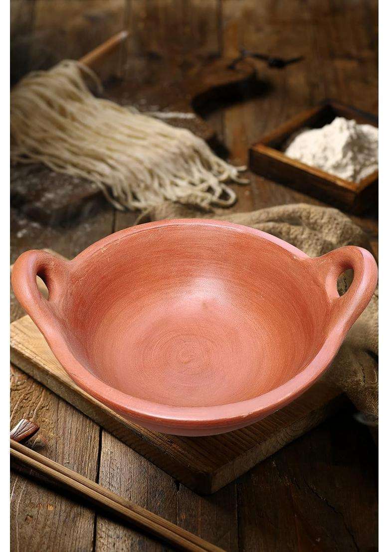 EZAHK Earthen Kadhai Wok Clay Pot for Cooking | 1.5 L | 1.6 Qt - Indya