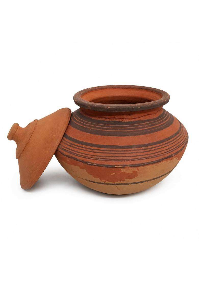 Matti Shree Natural Terracotta Clay Handi for Cooking with Lid | 2 L | 2.1 Qt | Unglazed - Indya