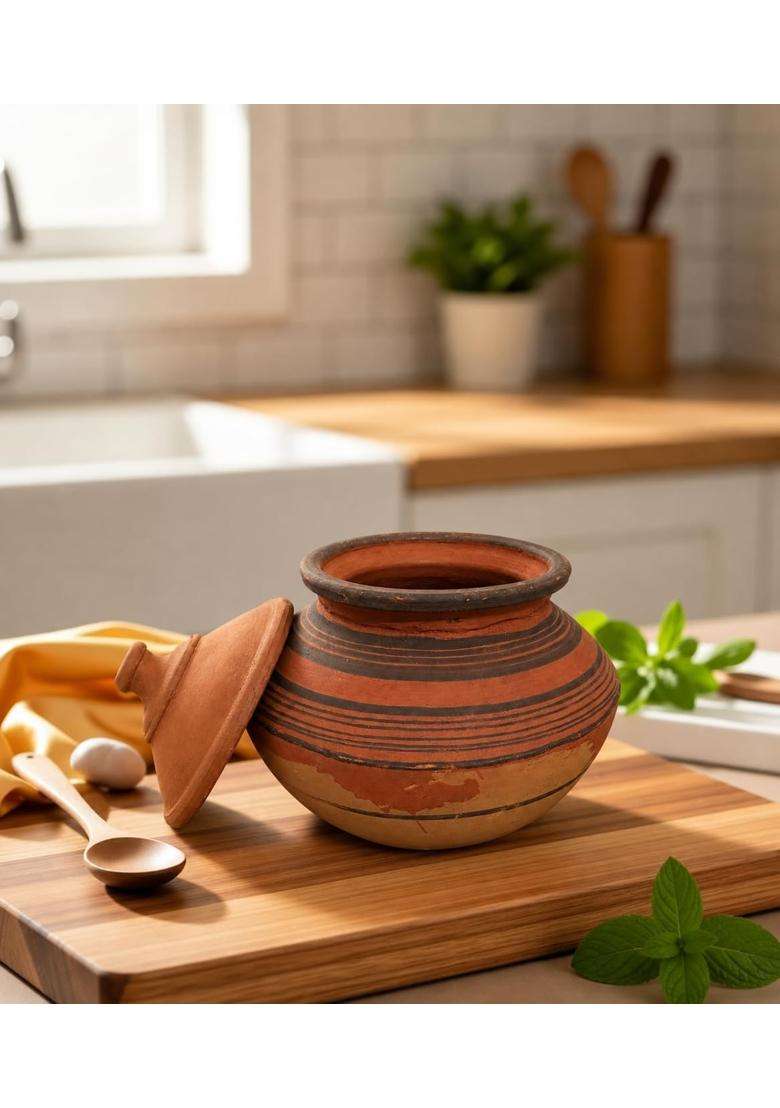 Matti Shree Natural Terracotta Clay Handi for Cooking with Lid | 2 L | 2.1 Qt | Unglazed - Indya