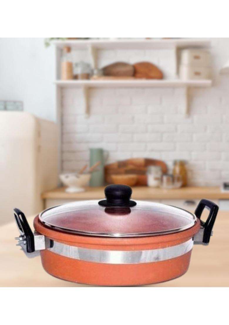 Terra Charms Clay KadhaiHeritage Mitti Ka Kadhai Wok Preserve Culinary Traditions At Home | 2 L | 2.1 Qt | With Lid - Indya
