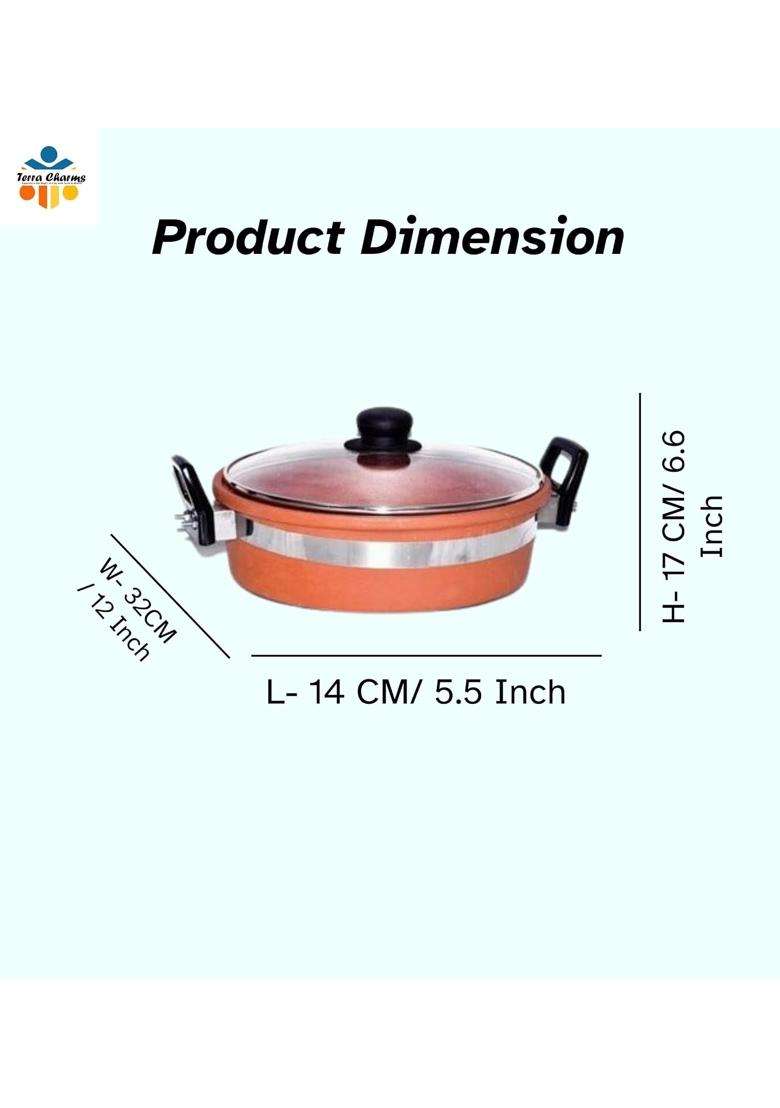 Terra Charms Clay KadhaiHeritage Mitti Ka Kadhai Wok Preserve Culinary Traditions At Home | 2 L | 2.1 Qt | With Lid - Indya