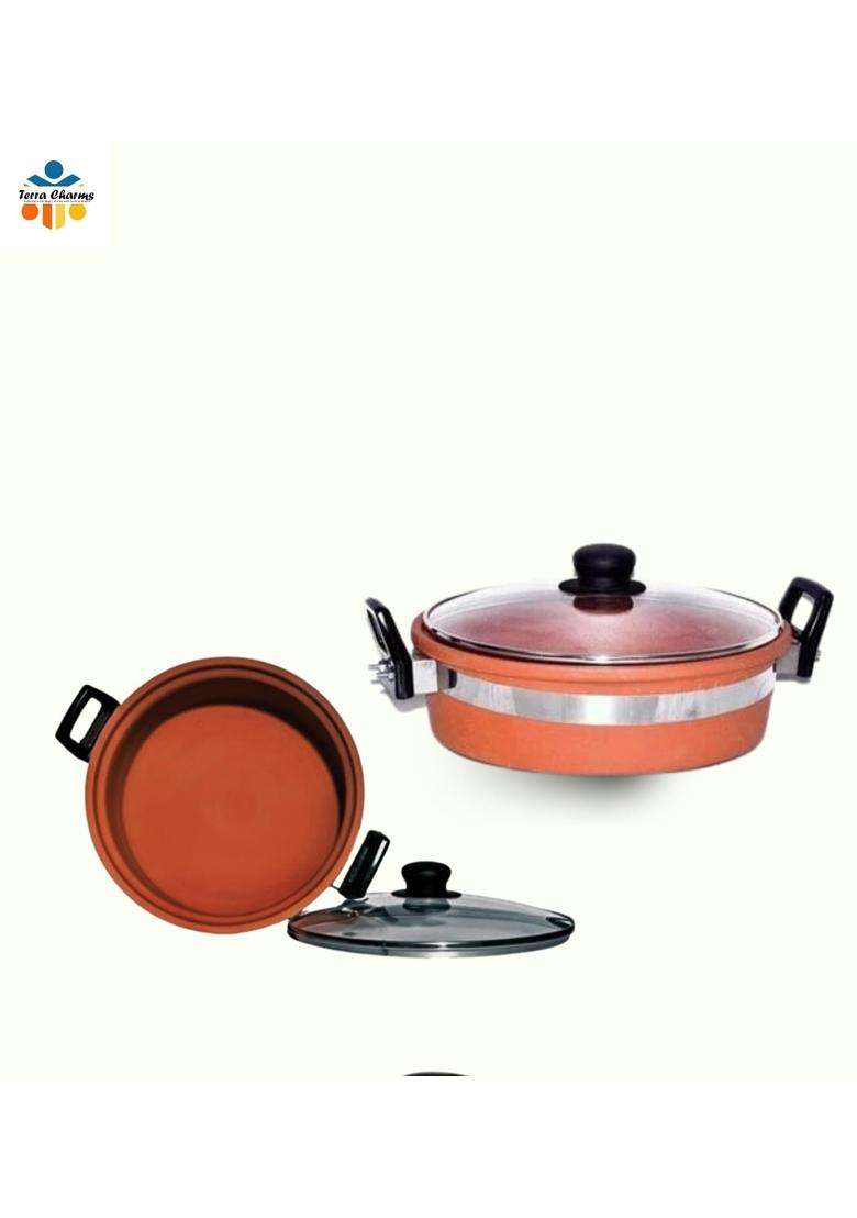 Terra Charms Clay KadhaiHeritage Mitti Ka Kadhai Wok Preserve Culinary Traditions At Home | 2 L | 2.1 Qt | With Lid - Indya