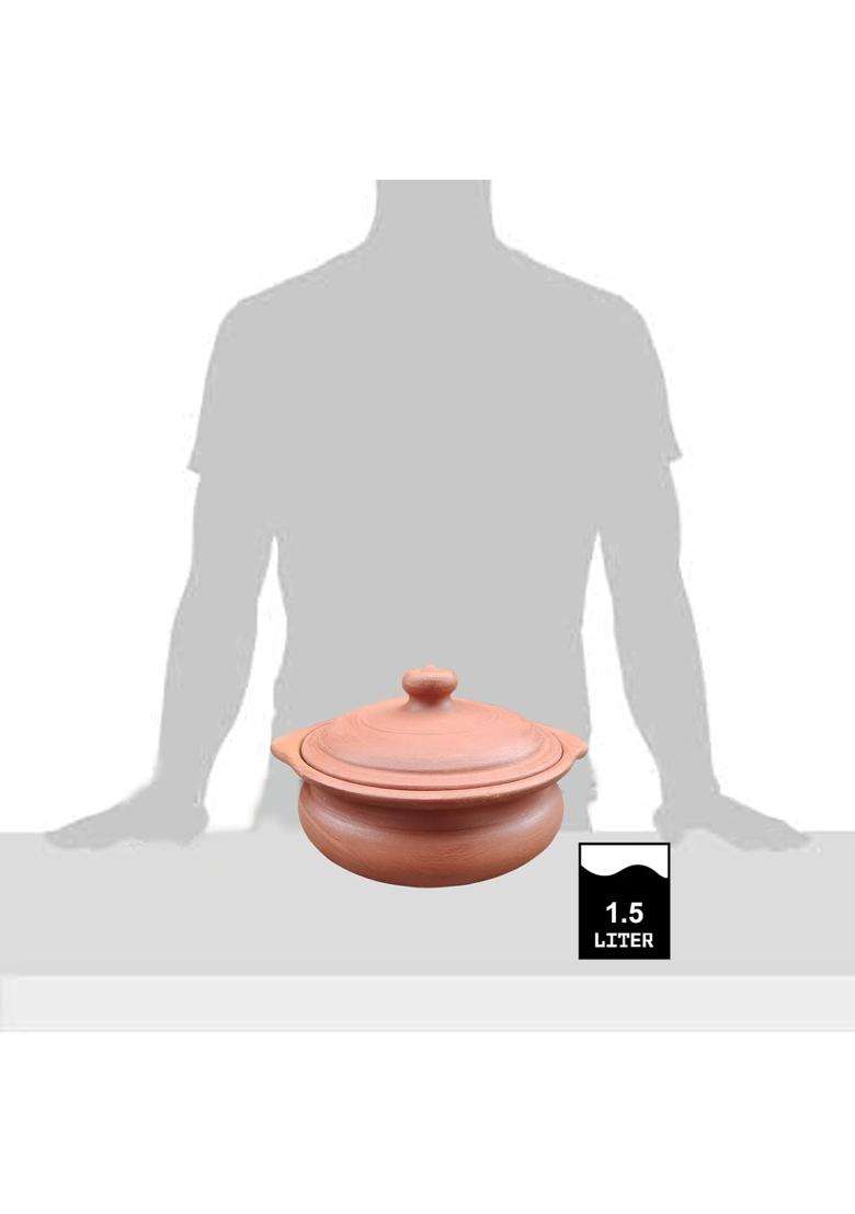 EZAHK Earthen Kadai Wok Clay Pots for Cooking and Serving with Lid Pre- Seasoned | 1.5 L | 1.6 Qt - Indya
