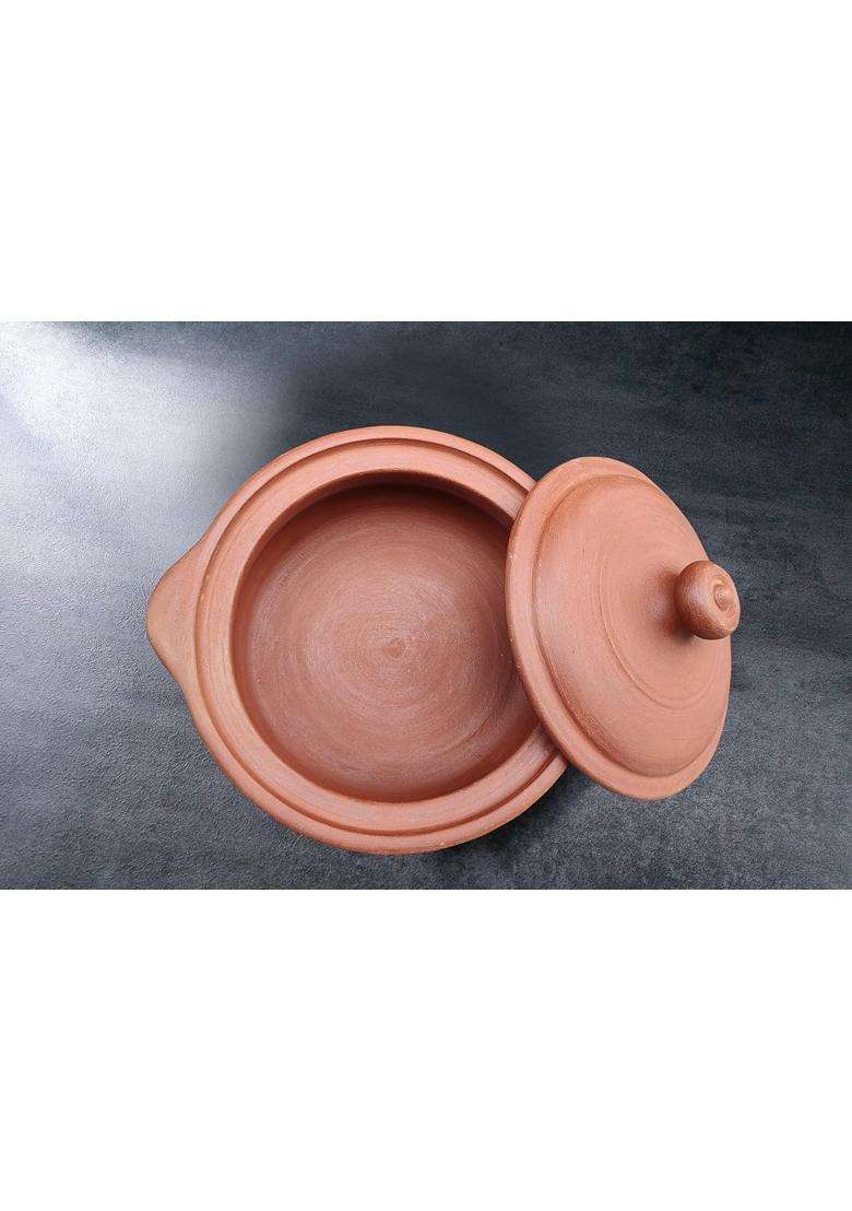 EZAHK Earthen Kadai Wok Clay Pots for Cooking and Serving with Lid Pre- Seasoned | 1.5 L | 1.6 Qt - Indya