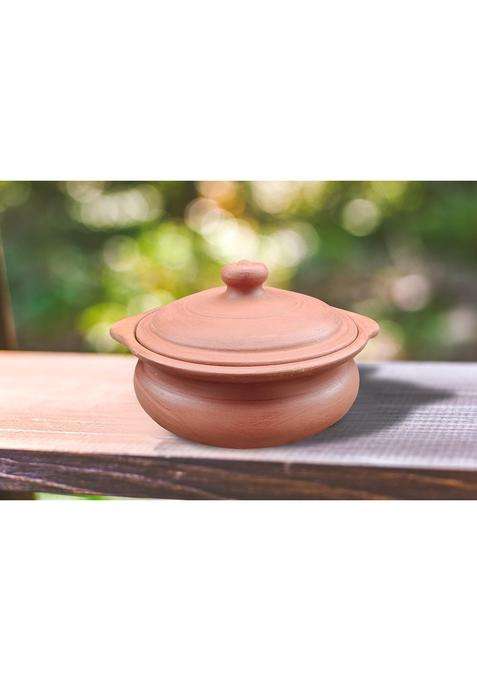 EZAHK Earthen Kadai Wok Clay Pots for Cooking and Serving with Lid Pre- Seasoned | 1.5 L | 1.6 Qt