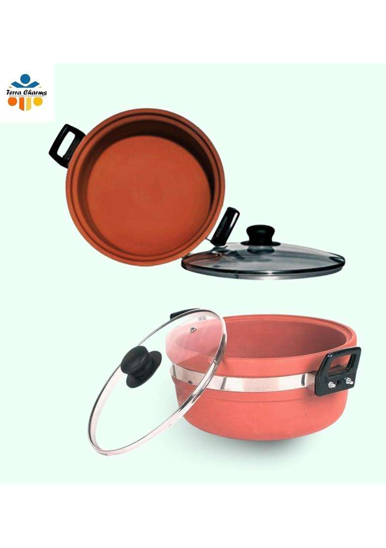 Terra Charms Clay KadhaiArtisan Mitti Ka Kadhai Wok Handmade Excellence for Gourmet Cooking | 1.5 L | 1.6 Qt | With Lid - Indya