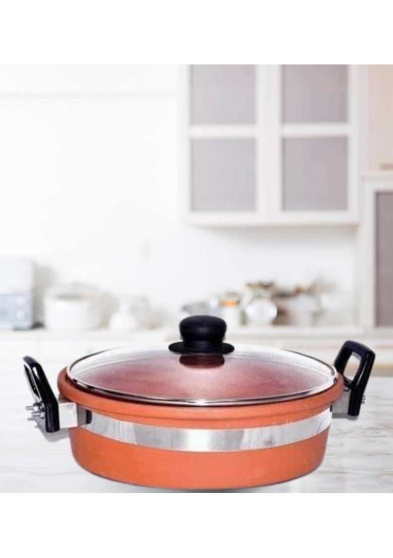 Terra Charms Clay Kadhai Wok Healthy Cooking for Mitti Ka Kadhai Enhance Your Cooking Experience | 1.5 L | 1.6 Qt | With Lid - Indya