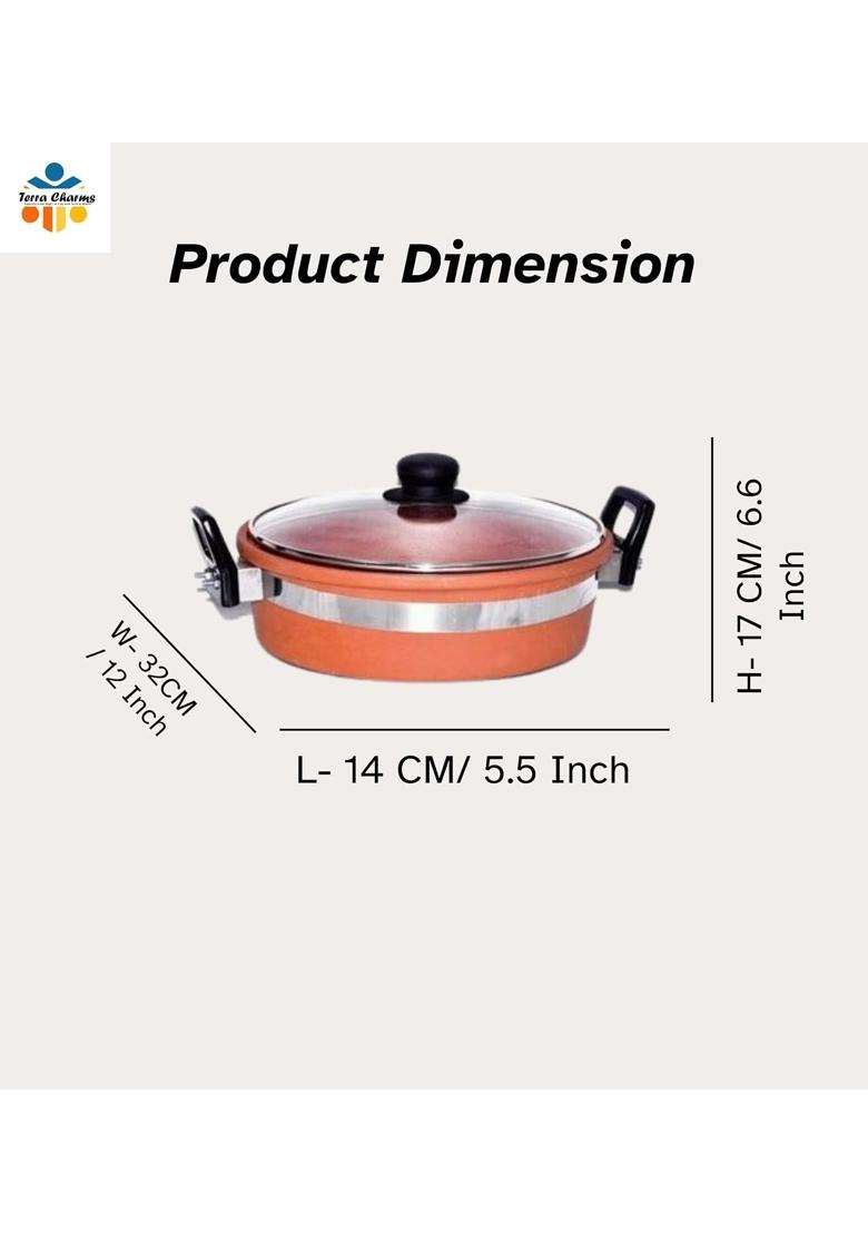 Terra Charms Clay Kadhai Wok Healthy Cooking for Mitti Ka Kadhai Enhance Your Cooking Experience | 1.5 L | 1.6 Qt | With Lid - Indya