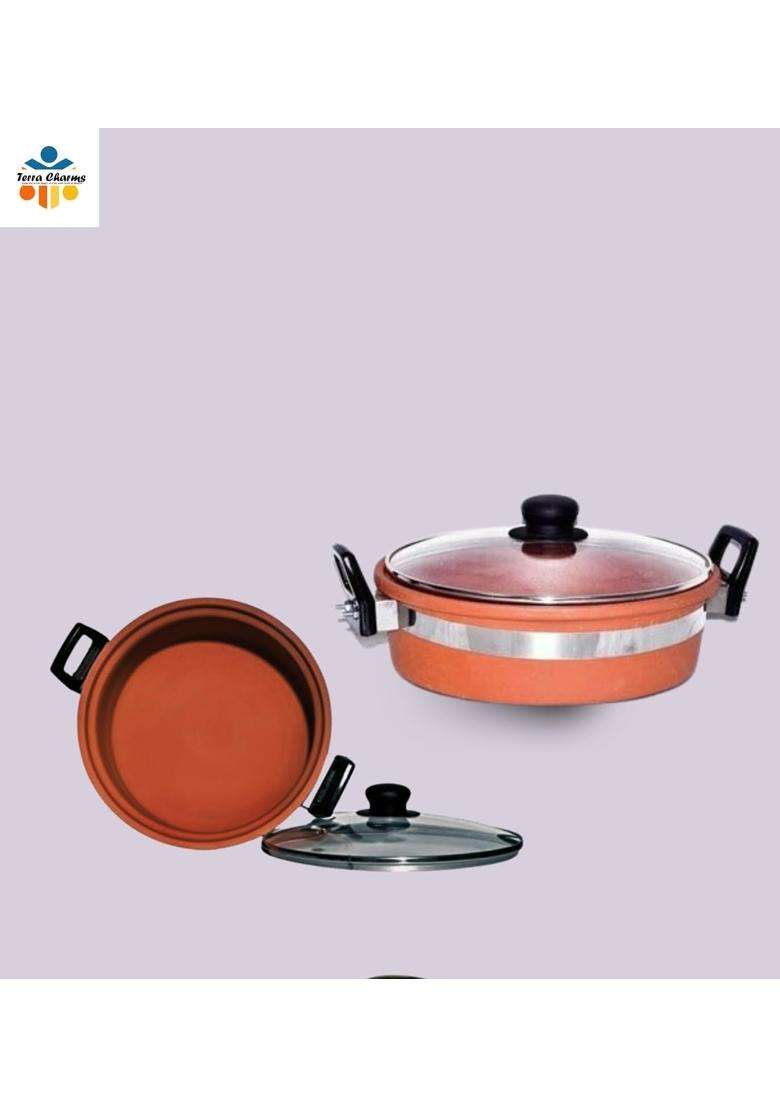 Terra Charms Clay Kadhai Wok Healthy Cooking for Mitti Ka Kadhai Enhance Your Cooking Experience | 1.5 L | 1.6 Qt | With Lid - Indya