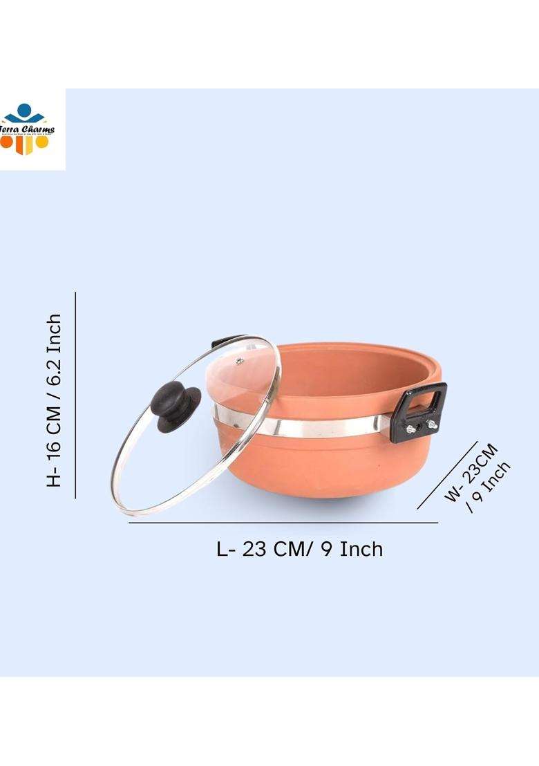 Terra Charms Clay KadhaiTraditional Naturally Healhty Clay Kadhai Wok for Making Tasty Food | 1.5 L | 1.6 Qt | With Lid - Indya