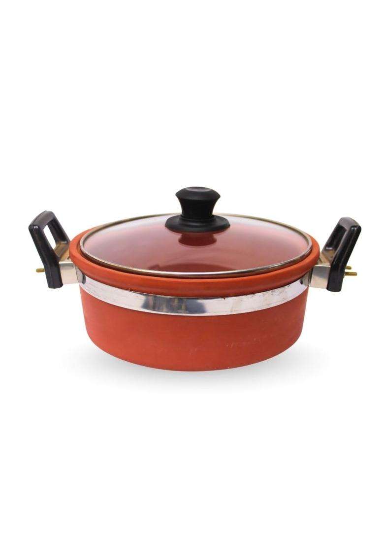 Terra Charms Clay Kadhai Wok with Glass Lid Natural Mitti Cooking Kadai | 2.5 L | 2.6 Qt | Handcrafted - Indya
