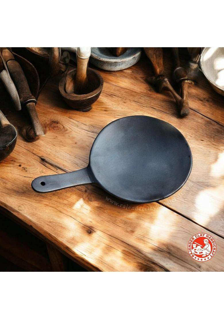 RAJENDER CLAY HANDICRAFT Premium Handcrafted Black Mitti Tawa Flat Griddle | Non-Toxic - Indya