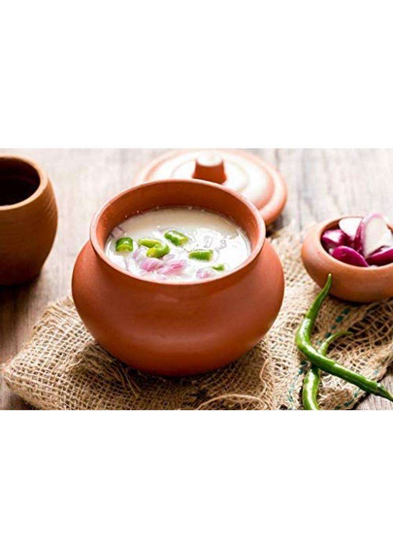 PALVIT CLAY ART GALLERY Earthen Handmade and Unglazed Cooking Pot with Lid | 3 L | 3.2 Qt - Indya