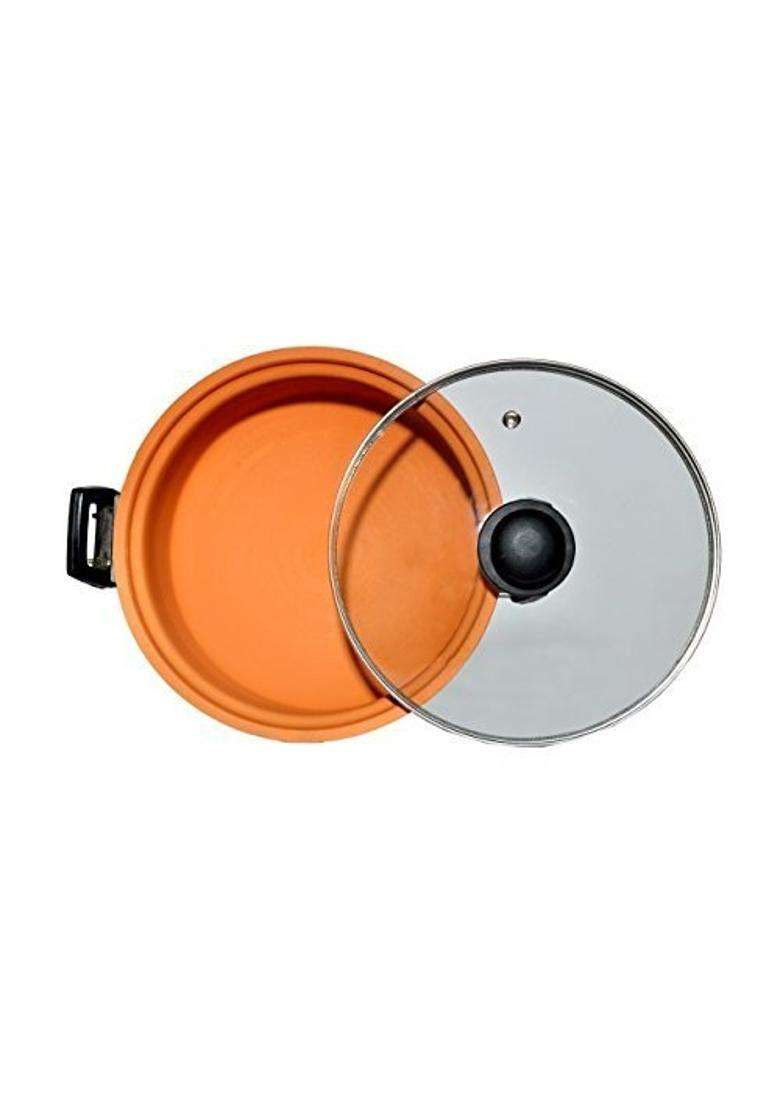 PALVIT CLAY ART GALLERY Terracotta Clay Kadhai Wok Large with Glass Lid | 2.5 L | 2.6 Qt - Indya