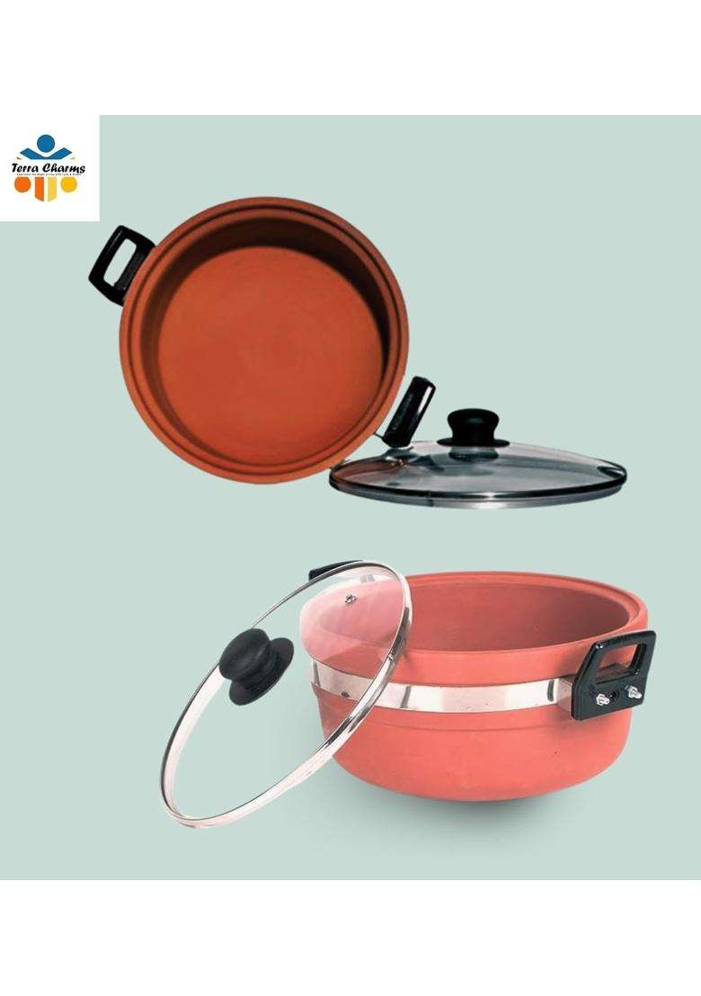 Terra Charms Clay KadhaiMitti Ki Stylish Kadhai Wok | 1.5 L | 1.6 Qt | With Lid - Indya