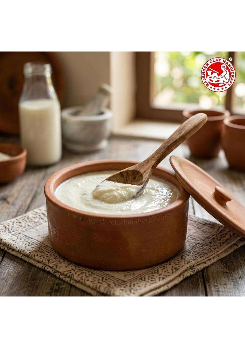 RAJENDER CLAY HANDICRAFT Handmade Terracotta Flat Curd Pot | 1.5 L | 1.6 Qt | Non-Toxic - Indya