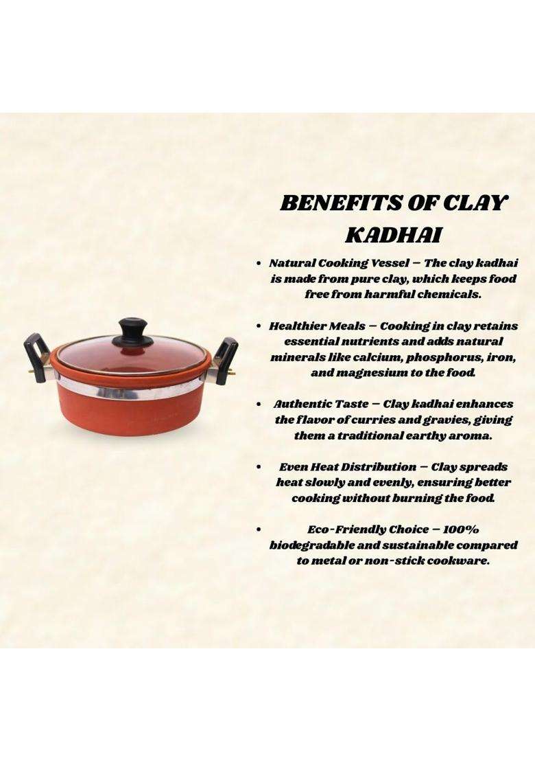 Terra Charms Clay Kadhai Wok with Glass Lid | 2.5 L | 2.6 Qt - Indya