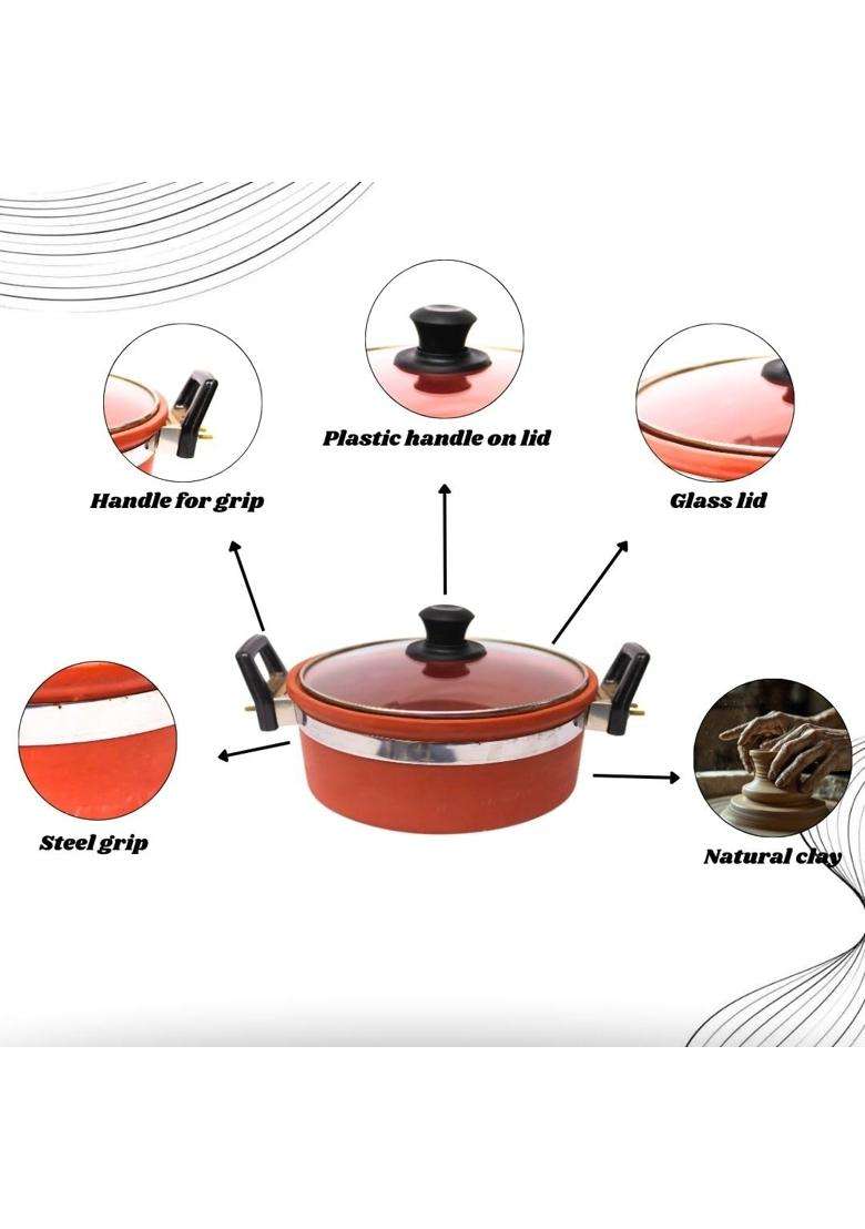 Terra Charms Clay Kadhai Wok | 1.5 L | 1.6 Qt | Handcrafted - Indya