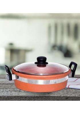 Terra Charms Clay KadhaiTraditional Design Handmade Mitti Ka Kadhai Wok | 2 L | 2.1 Qt | With Lid
