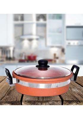 Terra Charms Clay KadhaiIndian Mitti Ka Kadhai Wok for Purspse Healthy Cooking | 2 L | 2.1 Qt | With Lid